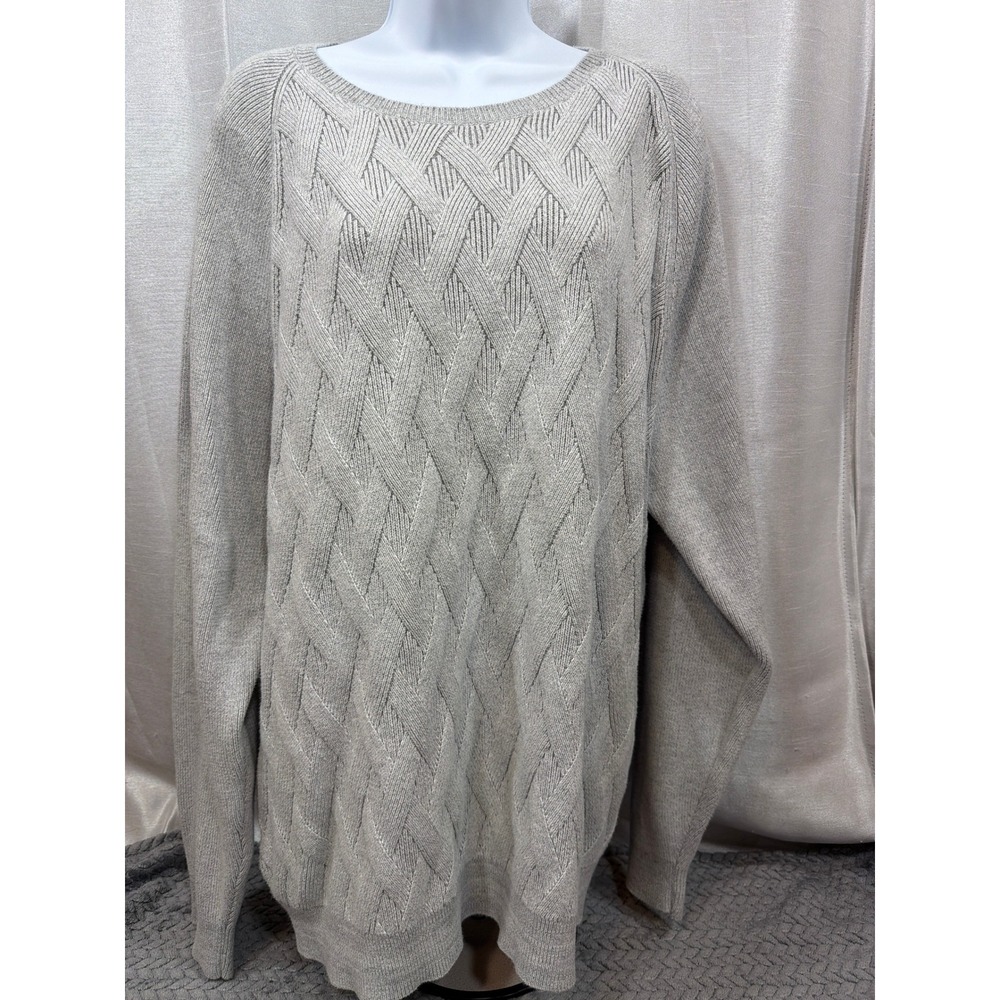 Tommy Bahama Gray Cotton Basketweave Cable Knit Pullover Sweater Womens 3XL